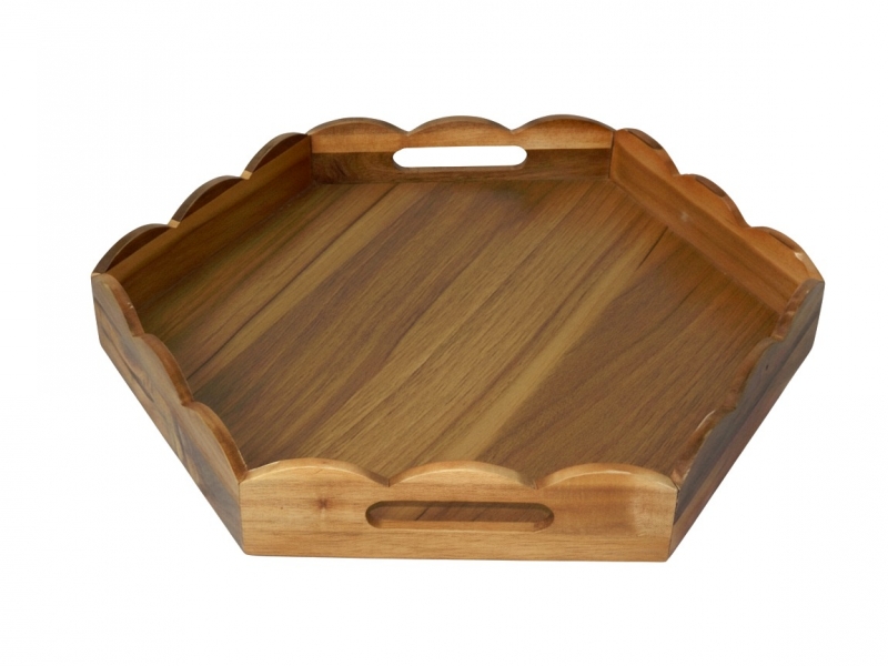 Acacia Wood Scallop Serving Tray with Handles - Premium Kitchenware